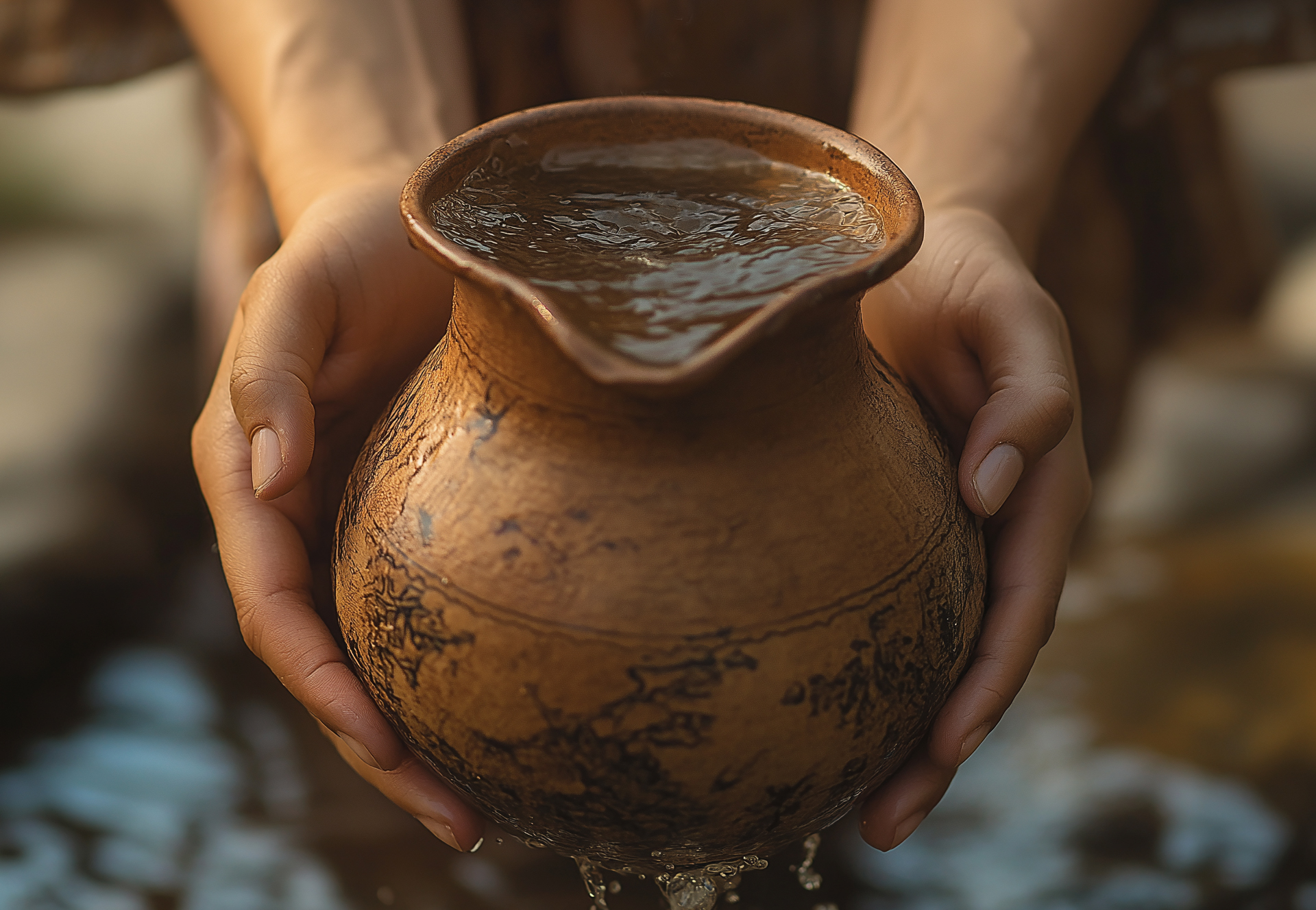 hands holding a water jar